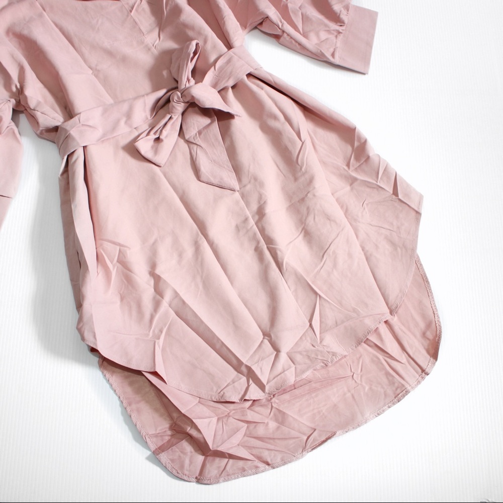 ❗️Dusty Pink 3/4 Sleeve Curved Hem Shirt Dress - Picture 7 of 7